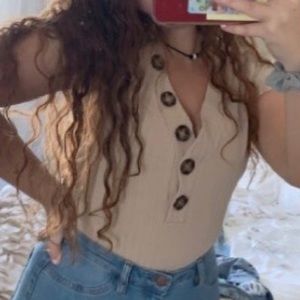 Button V Neck Bodysuit